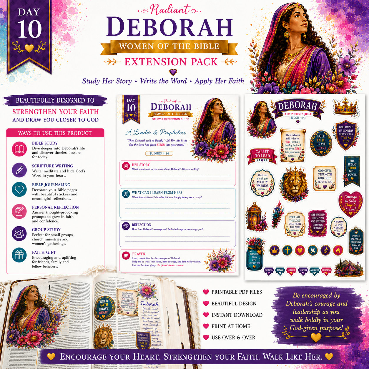 Day 10 Deborah Women of the Bible Extension Pack | Bible Journaling & Scripture Writing Study Guide Printable