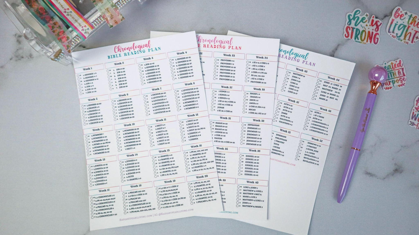 Chronological Bible Reading Plan Matte Vinyl Sticker | Full Year Bible Reading Checklist | Printed Bible Reading Plan | Bible Journaling Sticker | Bible Study Accessory