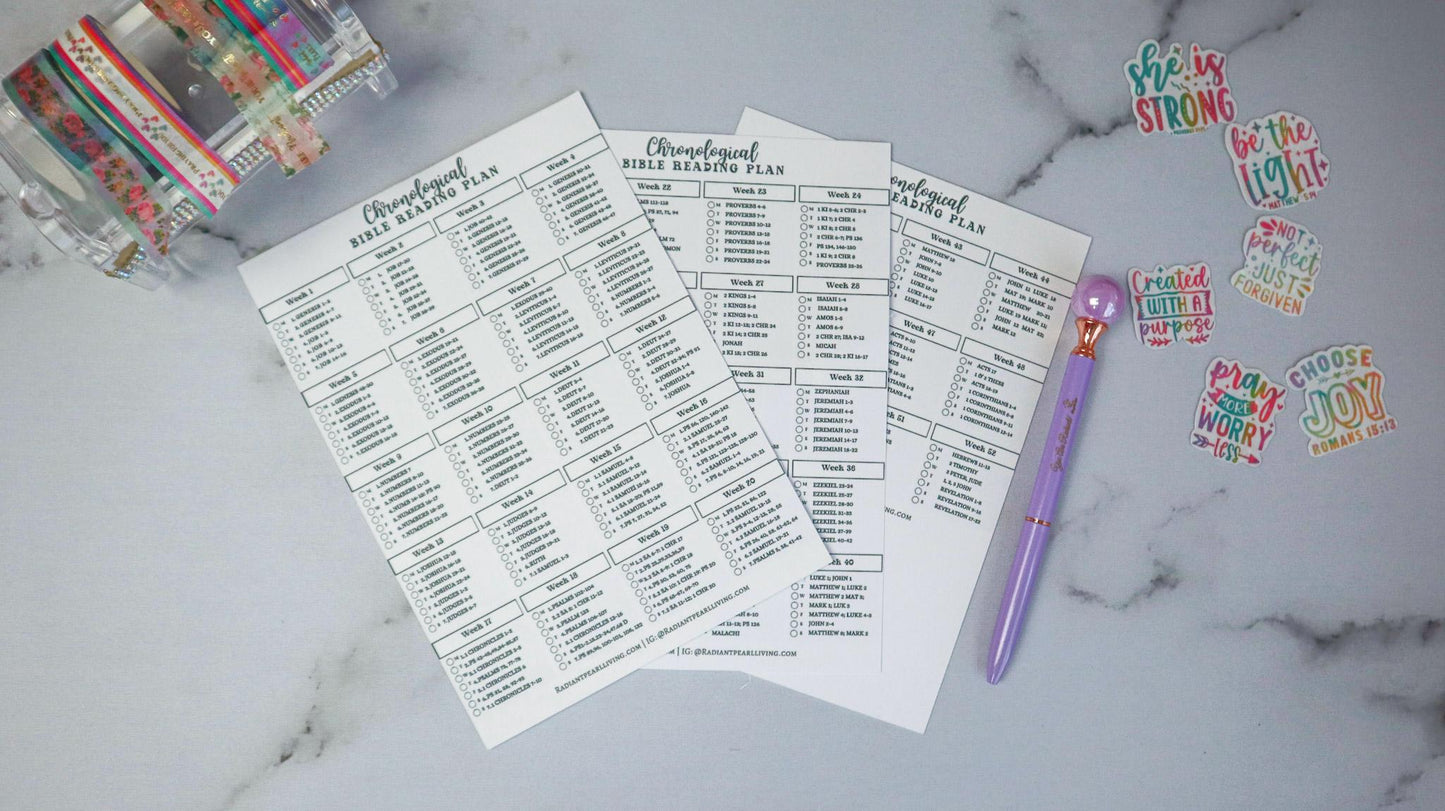 Chronological Bible Reading Plan Matte Vinyl Sticker | Full Year Bible Reading Checklist | Printed Bible Reading Plan | Bible Journaling Sticker | Bible Study Accessory