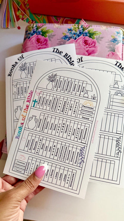 Books Of The Bible Tracker Sticker 5x7 | Black and White Coloring Page | Colorful Bible Reading Tracker