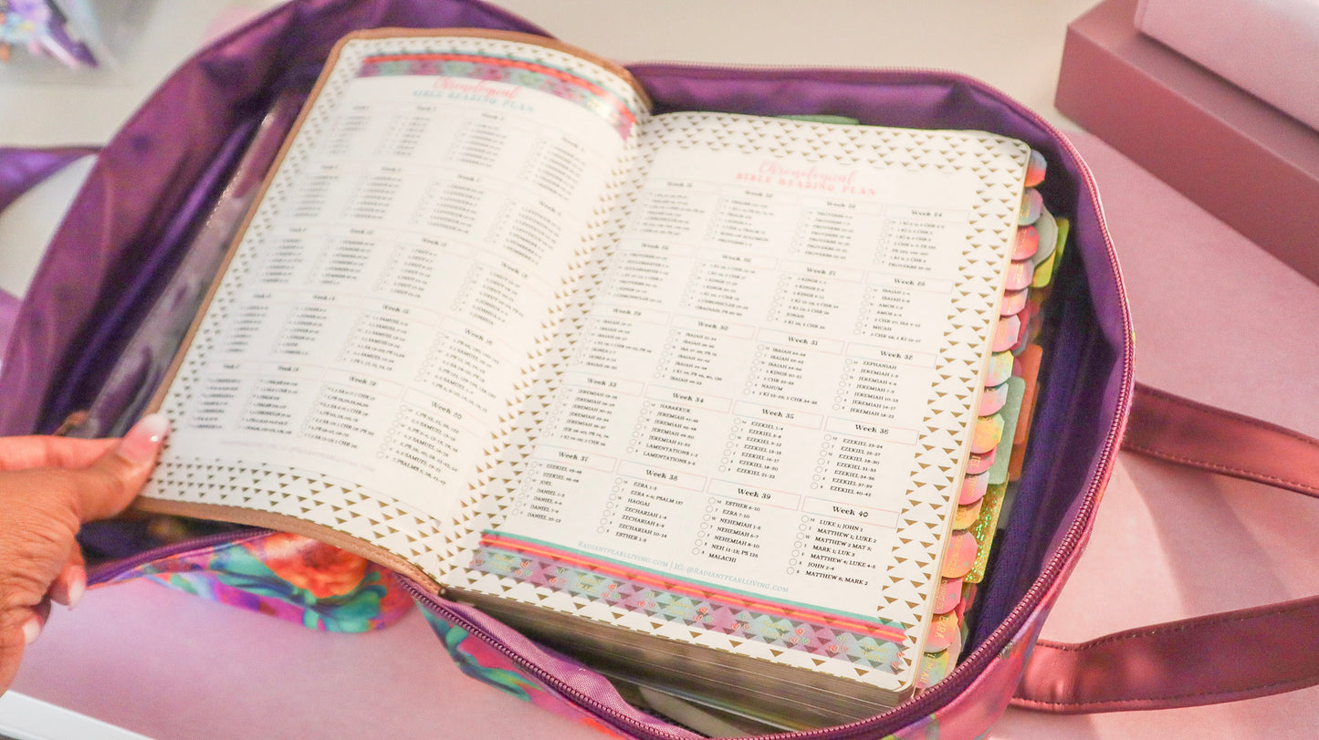 Lion of Judah Scripture Writing Bible Study Bag — Radiant Pearl Carry Case for Bible, Journals & Pens