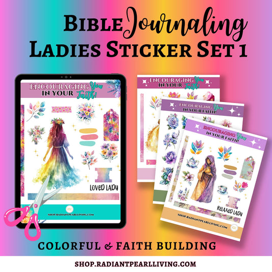Bible Journaling Ladies Sticker Set  | Bible Christian faith inspirational stickers for Bible journals, planners, diaries, Printable