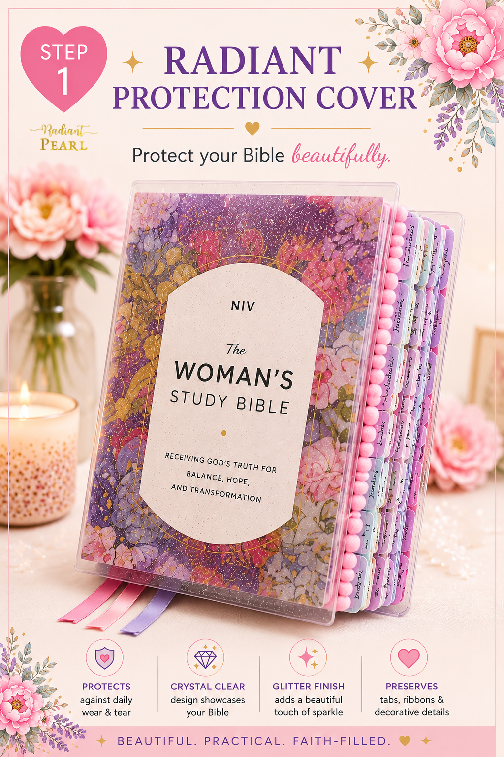 Radiant Protection Cover | Limited Edition Clear Glitter Bible Cover for Women’s Study Bibles & Loaded Bibles
