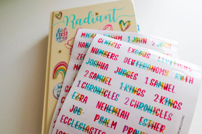 Books of the Bible Header Clear Vinyl Sticker Labels| Colorful Bible Personalized