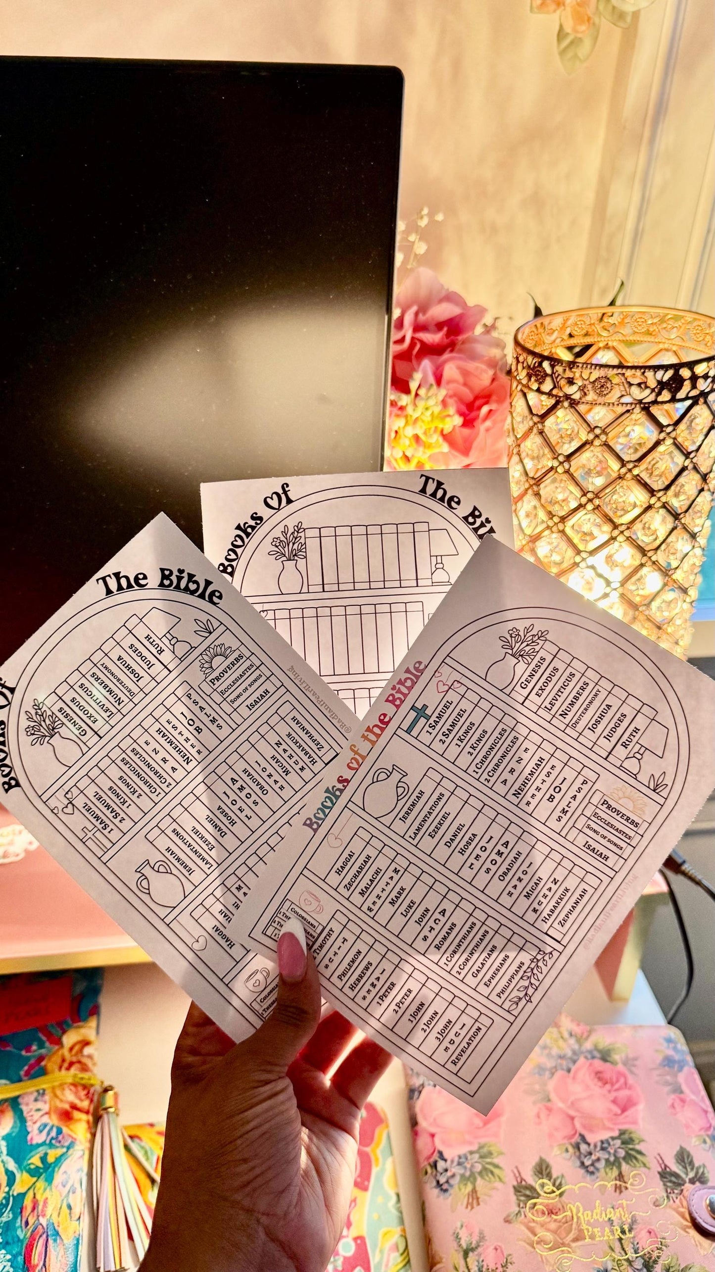 Books Of The Bible Tracker Sticker 5x7 | Black and White Coloring Page | Colorful Bible Reading Tracker