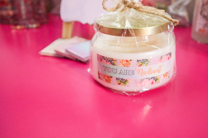 You Are Radiant Inspirational Gift Candle Apothecary Jar (Double Wick) Fragrant Candle and unscented Candle