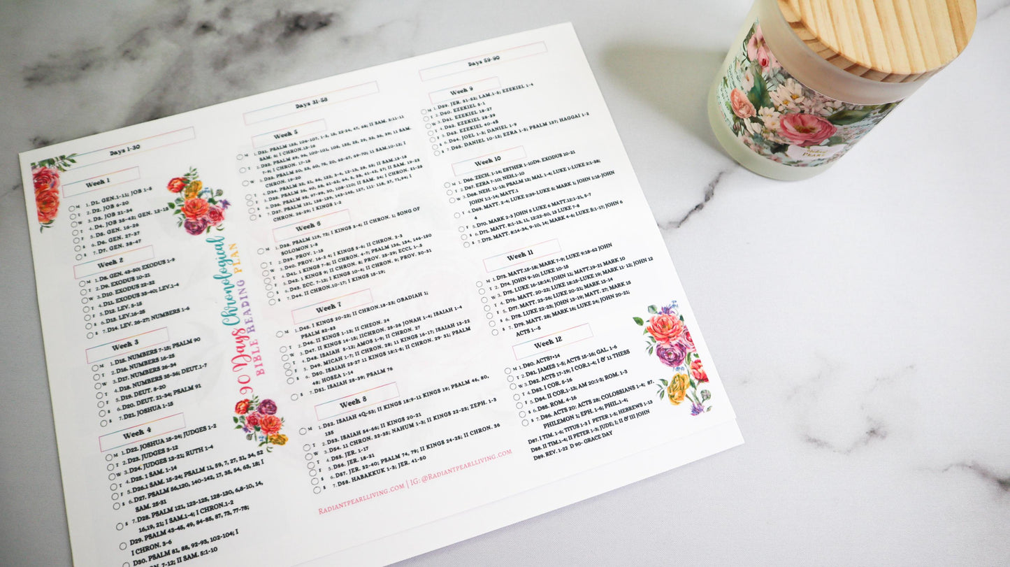 90 Day Chronological Bible Reading Plan Checklist for Bible | Printable Bible Plan