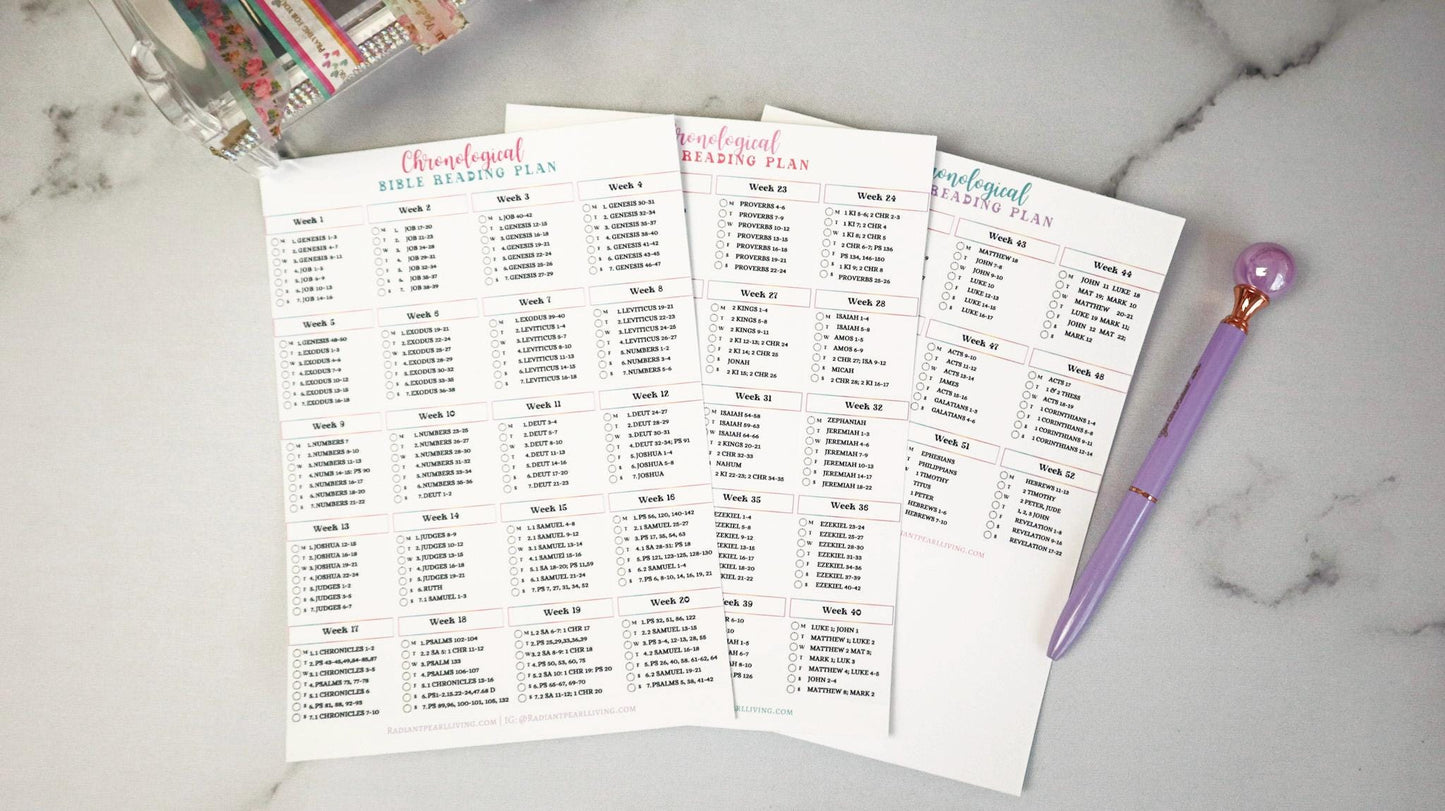 Chronological Bible Reading Plan Matte Vinyl Sticker | Full Year Bible Reading Checklist | Printed Bible Reading Plan | Bible Journaling Sticker | Bible Study Accessory