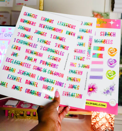 Books of the Bible Header Clear Vinyl Sticker Labels| Colorful Bible Personalized