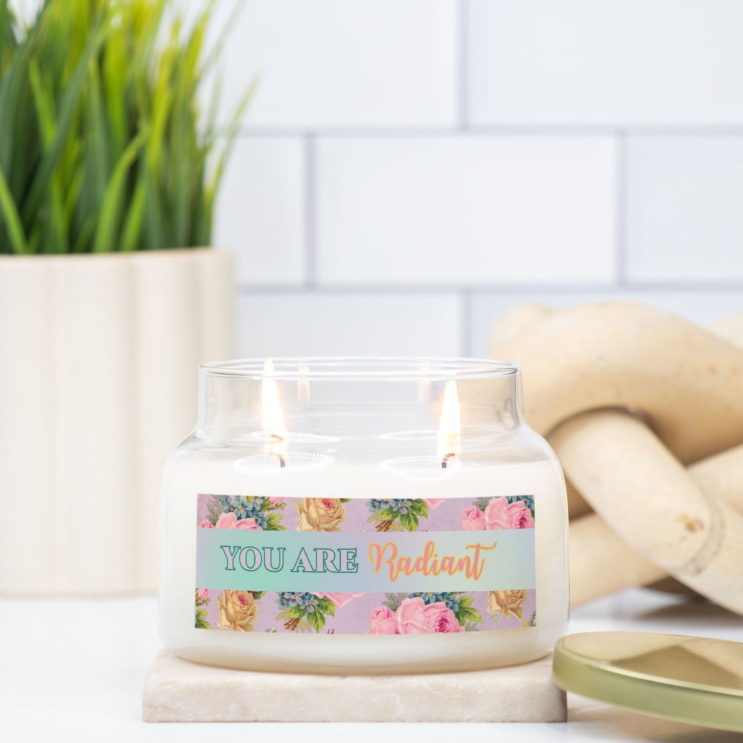 You Are Radiant Inspirational Gift Candle Apothecary Jar (Double Wick) Fragrant Candle and unscented Candle