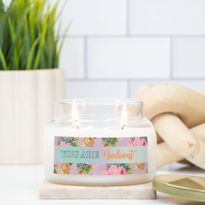 You Are Radiant Inspirational Gift Candle Apothecary Jar (Double Wick) Fragrant Candle and unscented Candle