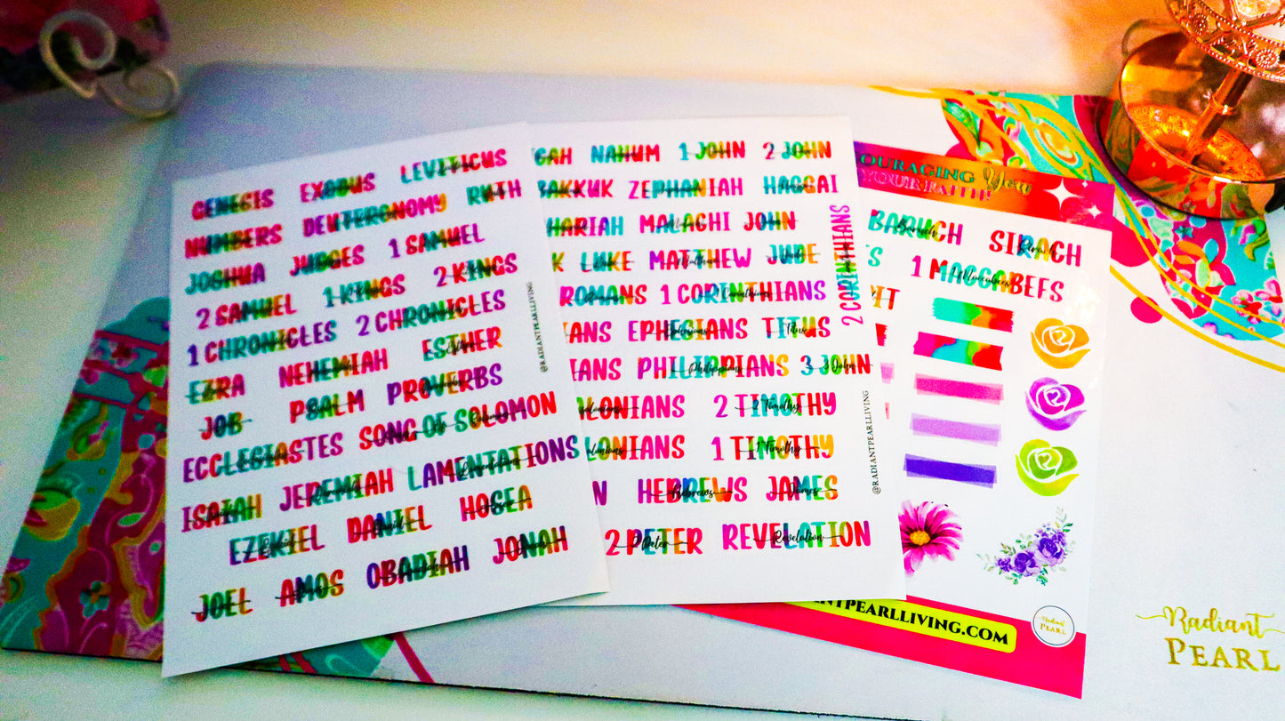 Books of the Bible Header Clear Vinyl Sticker Labels| Colorful Bible Personalized