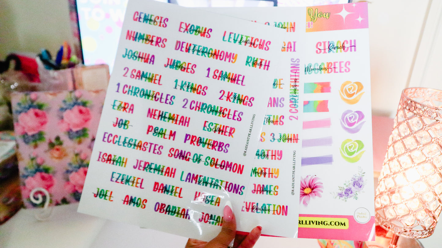 Books of the Bible Header Clear Vinyl Sticker Labels| Colorful Bible Personalized