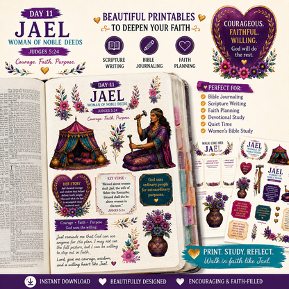 Day 11: Jael Women of the Bible Extension Pack | Judges 5:24 Bible Study & Scripture Writing Printable