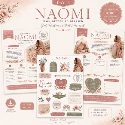 Day 13: Naomi – Women of the Bible Extension Pack | Scripture Writing & Bible Study Printable (Ruth 1:20–21)