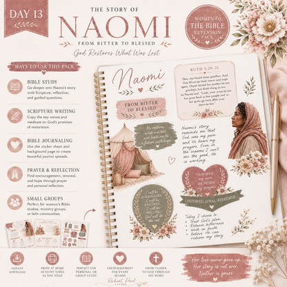 Day 13: Naomi – Women of the Bible Extension Pack | Scripture Writing & Bible Study Printable (Ruth 1:20–21)