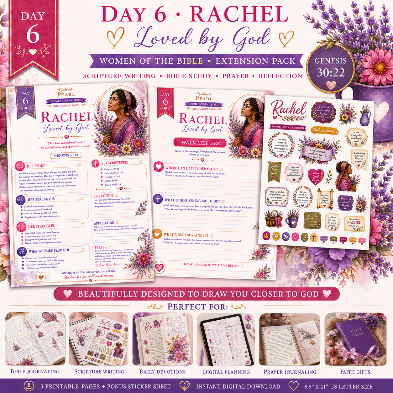 Day 6 Women of the Bible – Rachel Extension Pack | Scripture Writing & Bible Study Printable Kit