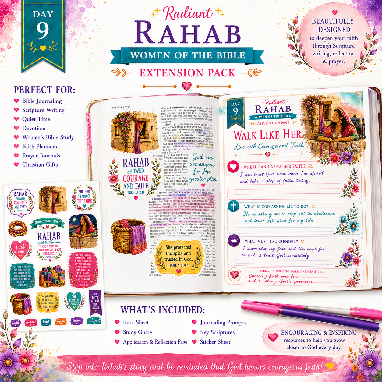 Day 9 Rahab Women of the Bible Extension Pack | Scripture Writing & Bible Study Printable