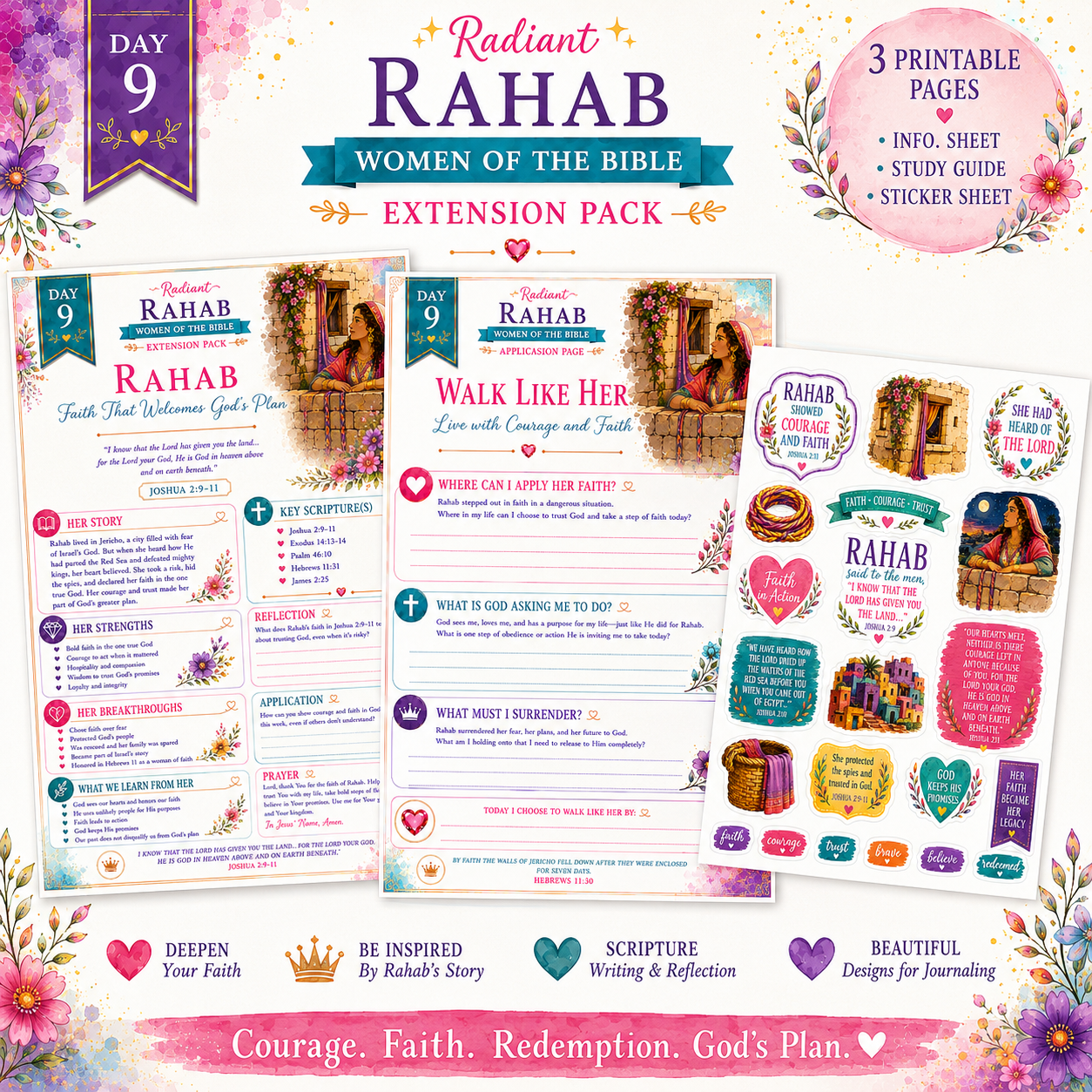 Day 9 Rahab Women of the Bible Extension Pack | Scripture Writing & Bible Study Printable