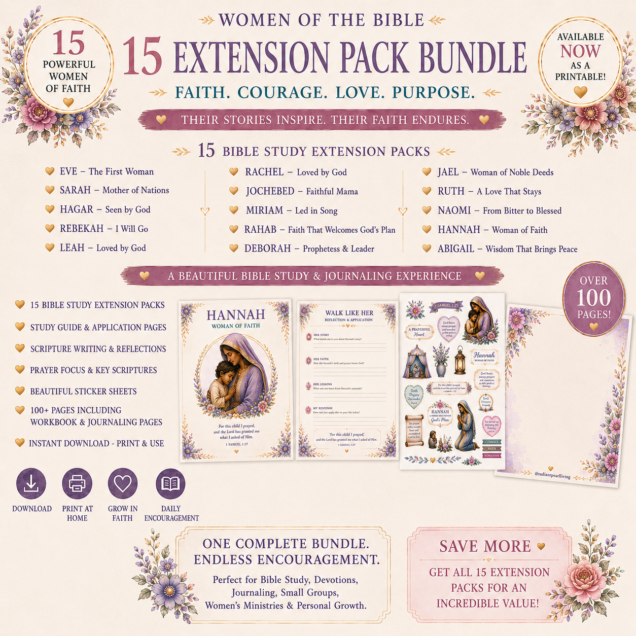 Women of the Bible Study Bundle Printable | 15 Women of the Bible Extension Packs | Bible Journaling Kit |