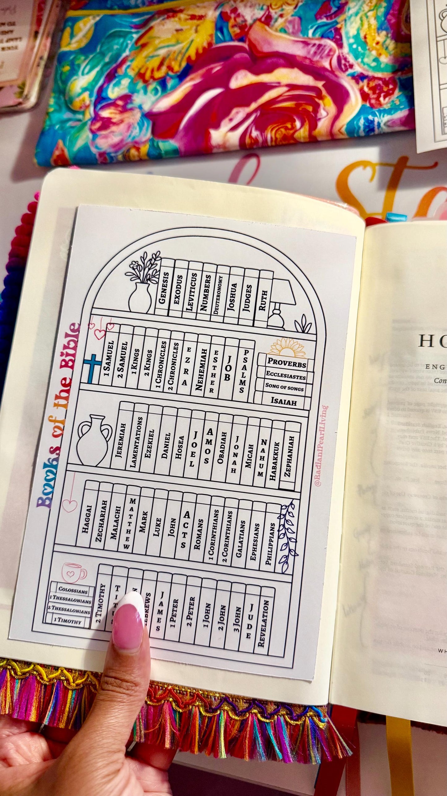 Books Of The Bible Tracker Sticker 5x7 | Black and White Coloring Page | Colorful Bible Reading Tracker