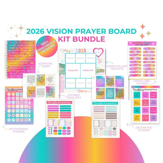 Printable Prayer Board Kit, Prayer Cards, Christian Wall Collage, Bible Verses, Scripture on Prayer- Vision Board - Prayer Bible Themes