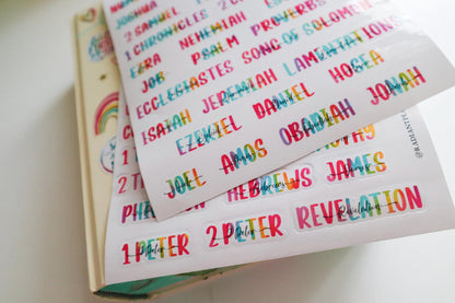 Books of the Bible Header Clear Vinyl Sticker Labels| Colorful Bible Personalized