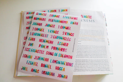 Books of the Bible Header Clear Vinyl Sticker Labels| Colorful Bible Personalized