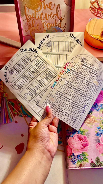 Books Of The Bible Tracker Sticker 5x7 | Black and White Coloring Page | Colorful Bible Reading Tracker